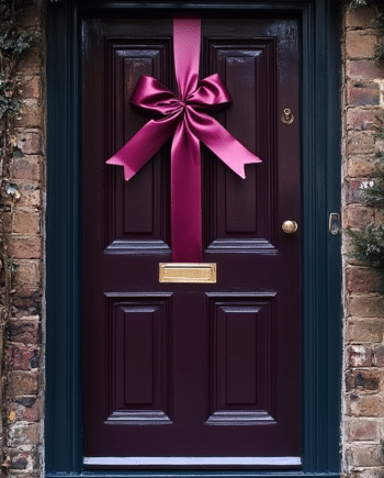 Burgundy Ribbon To Wrap The Door At Christmas