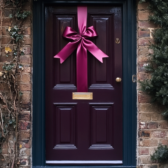 Burgundy Ribbon To Wrap The Door At Christmas